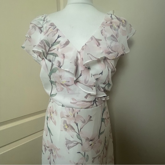 Warehouse Size 10 Frill Wrap Button Maxi Dress Floral Pink White Bridesmaid Chic - Picture 2 of 11